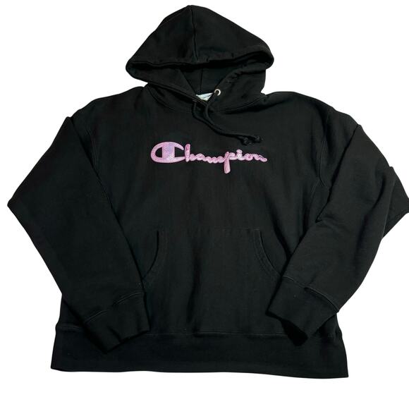Champion Reverse Weave Women's Size Medium Black Hoodie Sweatshirt Front Pockets - Picture 1 of 6